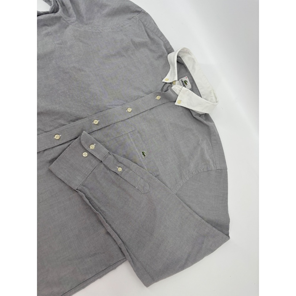 Lacoste Mens Grey Oxford Button Down Shirt Contrast White Collar Size 44 F5182